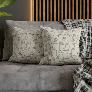 Abstract Line Art Faces Pillow Cover - Modern Neutral - Dipaliz - Throw Pillows
