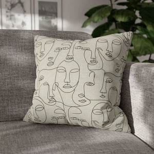 Abstract Line Art Faces Pillow Cover - Modern Neutral - Dipaliz - Throw Pillows