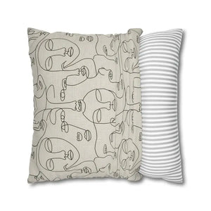 Abstract Line Art Faces Pillow Cover - Modern Neutral - Dipaliz - Throw Pillows