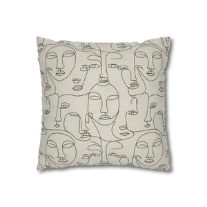Abstract Line Art Faces Pillow Cover - Modern Neutral - Dipaliz - Throw Pillows