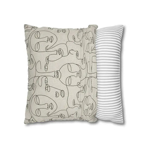 Abstract Line Art Faces Pillow Cover - Modern Neutral - Dipaliz - Throw Pillows
