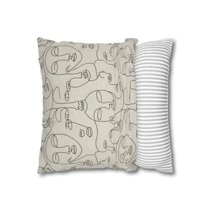 Abstract Line Art Faces Pillow Cover - Modern Neutral - Dipaliz - Throw Pillows