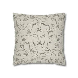 Abstract Line Art Faces Pillow Cover - Modern Neutral - Dipaliz - 16’’ × - Throw Pillows