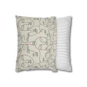 Abstract Line Art Faces Pillow Cover - Modern Neutral - Dipaliz - Throw Pillows