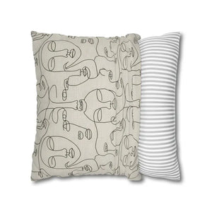 Abstract Line Art Faces Pillow Cover - Modern Neutral - Dipaliz - Throw Pillows