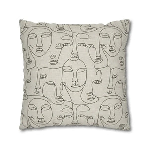 Abstract Line Art Faces Pillow Cover - Modern Neutral - Dipaliz - Throw Pillows