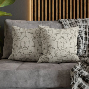 Line Art Pillow – Abstract Faces Polyester - Dipaliz - Chair & Sofa Cushion Covers