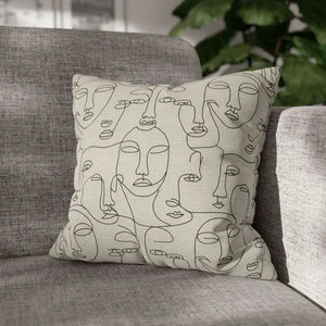 Abstract Line Art Faces Pillow Cover - Modern Neutral - Dipaliz - Throw Pillows