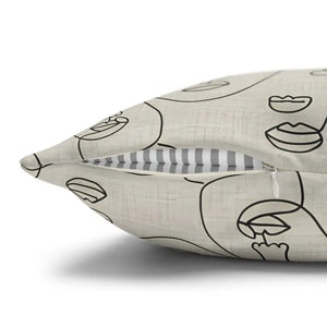 Abstract Line Art Faces Pillow Cover - Modern Neutral - Dipaliz - Throw Pillows
