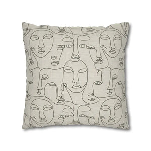 Abstract Line Art Faces Pillow Cover - Modern Neutral - Dipaliz - Throw Pillows