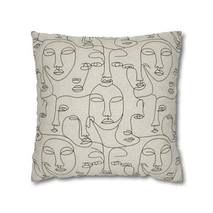 Abstract Line Art Faces Pillow Cover - Modern Neutral - Dipaliz - 18’’ × - Throw Pillows