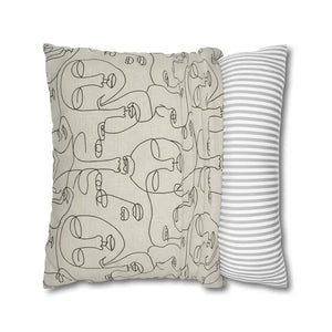 Abstract Line Art Faces Pillow Cover - Modern Neutral - Dipaliz - Throw Pillows