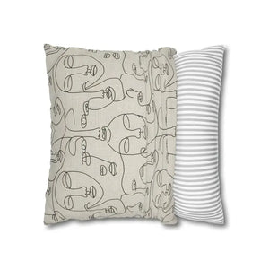 Abstract Line Art Faces Pillow Cover - Modern Neutral - Dipaliz - Throw Pillows