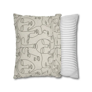 Abstract Line Art Faces Pillow Cover - Modern Neutral - Dipaliz - Throw Pillows