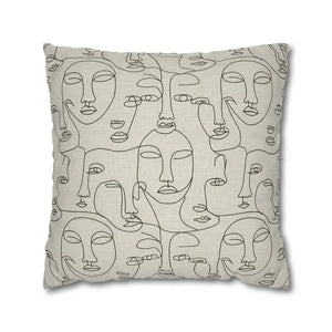 Abstract Line Art Faces Pillow Cover - Modern Neutral - Dipaliz - 20’’ × - Throw Pillows