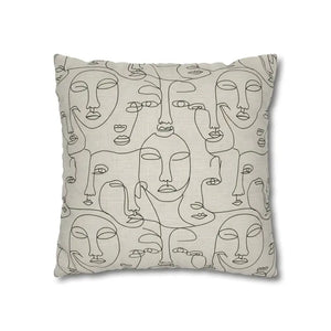 Abstract Line Art Faces Pillow Cover - Modern Neutral - Dipaliz - Throw Pillows