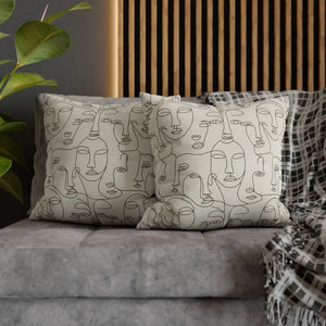 Abstract Line Art Faces Pillow Cover - Modern Neutral - Dipaliz - Throw Pillows