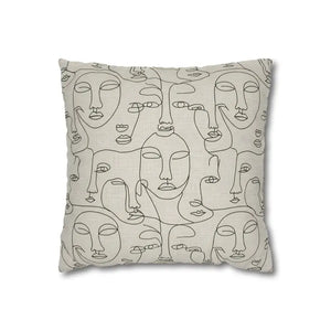 Abstract Line Art Faces Pillow Cover - Modern Neutral - Dipaliz - Throw Pillows