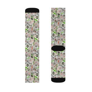 Abstract Neon Skull Sublimation Socks, Creepy Grunge Halloween Crew