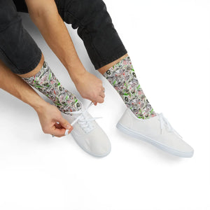 Abstract Neon Skull Sublimation Socks, Creepy Grunge Halloween Crew