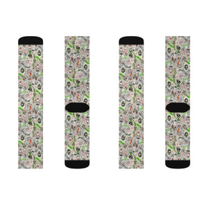 Abstract Neon Skull Sublimation Socks, Creepy Grunge Halloween Crew