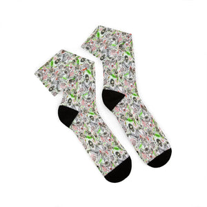 Abstract Neon Skull Sublimation Socks, Creepy Grunge Halloween Crew