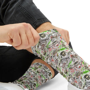 Abstract Neon Skull Sublimation Socks, Creepy Grunge Halloween Crew