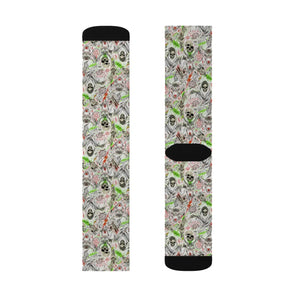 Abstract Neon Skull Sublimation Socks, Creepy Grunge Halloween Crew