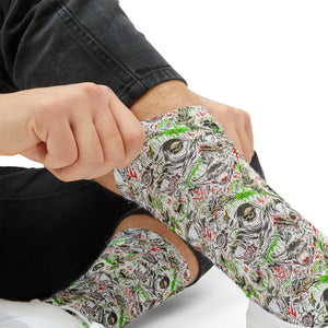 Abstract Neon Skull Sublimation Socks, Creepy Grunge Halloween Crew