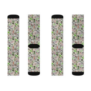 Abstract Neon Skull Sublimation Socks, Creepy Grunge Halloween Crew