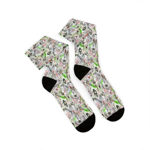 Abstract Neon Skull Sublimation Socks, Creepy Grunge Halloween Crew