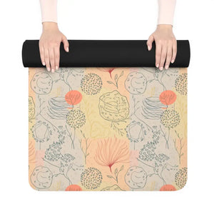 Orange Floral Rubber Yoga Mat Anti Slip Design - Dipaliz - 24” x 72” - & Pilates Mats