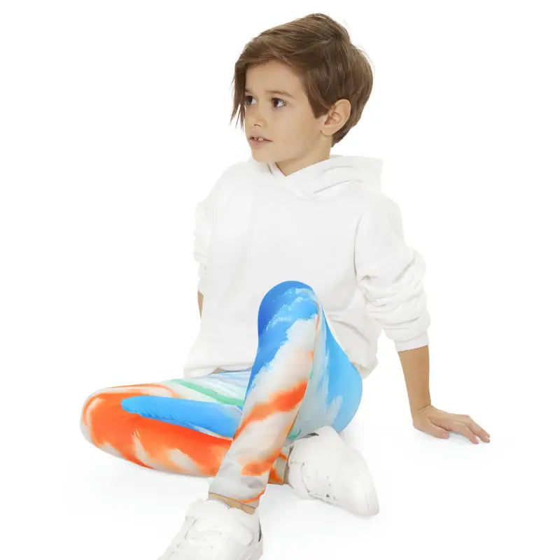 Unlock Style with Youth Orange Abstract Length Leggings - 3/4 Years Kids Clothes