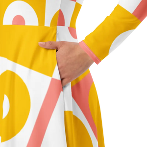 Abstract Orange Midi Dress - Bold Statement Piece - Dipaliz - Dresses