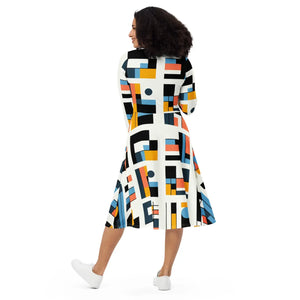 Abstract Pattern Midi Dress – Eco-friendly Cotton - Dipaliz - Dresses - Xs