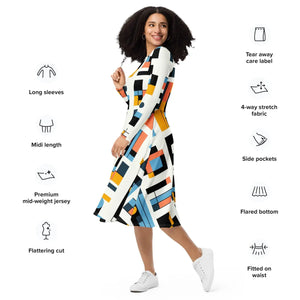 Abstract Pattern Midi Dress – Eco-friendly Cotton - Dipaliz - Dresses - Xs