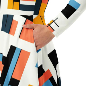 Abstract Pattern Midi Dress – Eco-friendly Cotton - Dipaliz - Dresses - Xs