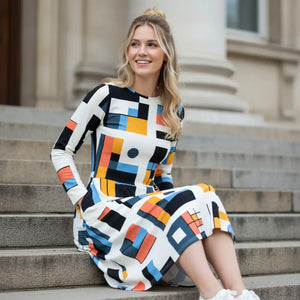 Abstract Pattern Midi Dress – Eco-friendly Cotton - Dipaliz - Dresses - Xs