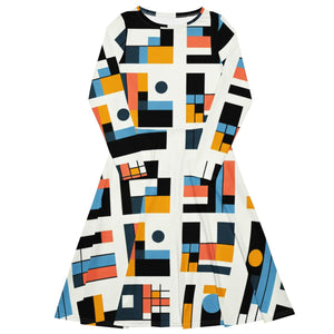 Abstract Pattern Midi Dress – Eco-friendly Cotton - Dipaliz - Dresses - Xs
