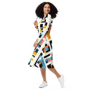 Abstract Pattern Midi Dress – Eco-friendly Cotton - Dipaliz - Dresses - Xs