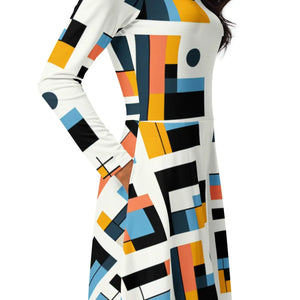 Abstract Pattern Midi Dress – Eco-friendly Cotton - Dipaliz - Dresses - Xs
