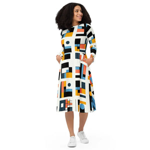 Abstract Pattern Midi Dress – Eco-friendly Cotton - Dipaliz - Dresses - Xs