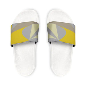 Men’s Pu Slide Sandals Yellow Grey Abstract Design - Dipaliz