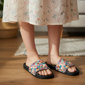 Abstract Pattern Slide Sandals – Women’s Pu - Dipaliz