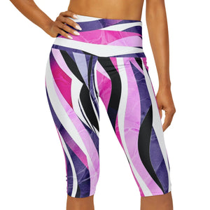Abstract Pink Blue Striped Yoga Capri Leggings - Dipaliz