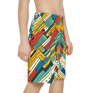 Striking Red Sports Shorts - Abstract Striped Design - Dipaliz