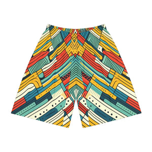 Striking Red Sports Shorts - Abstract Striped Design - Dipaliz