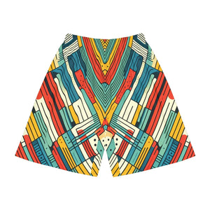 Striking Red Sports Shorts - Abstract Striped Design - Dipaliz