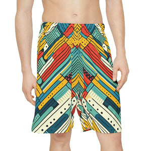 Striking Red Sports Shorts - Abstract Striped Design - Dipaliz