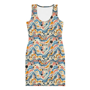 Abstract Swirls Bodycon Dress - Curve Hugging Comfort - Dipaliz - Dresses
